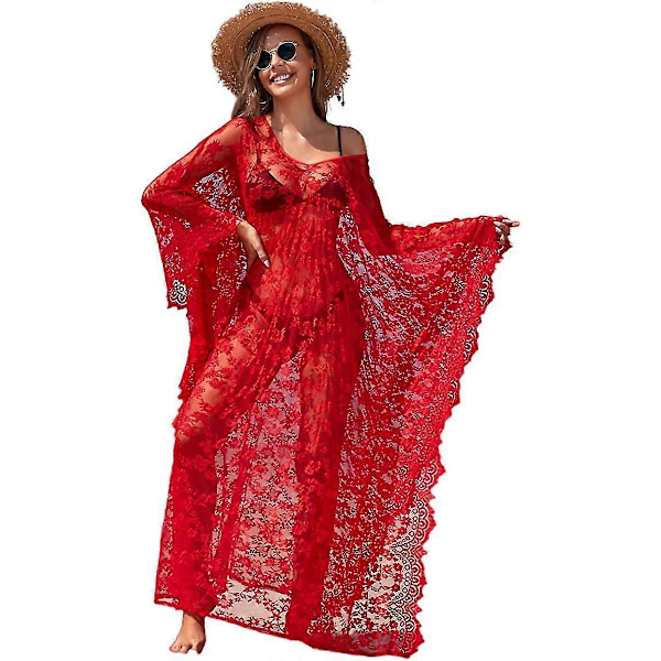 Rantamekko Boho Pitsi Kimono Plus Koko Bikini Aamutakki Uimapuku Naisten Yhtenäinen Red