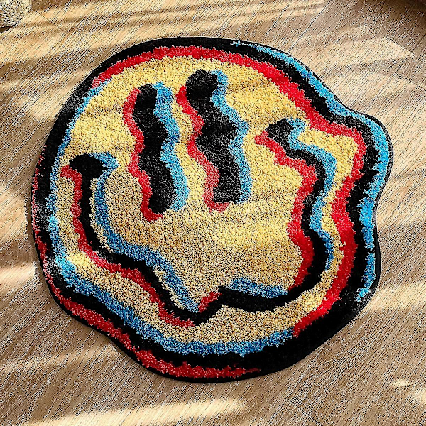 Trippy Smile Teppe Smily Ansikt Håndlaget Teppe Tuftet Smile Teppe Gave til Venn Tepper til Soverom Geek Gave Hjemmeinnredning Teppe