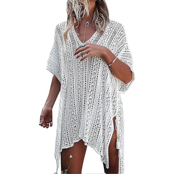 Sommerbadedrakt Bikini Strand Badetøy Heklet Cover Up for Kvinner Off White