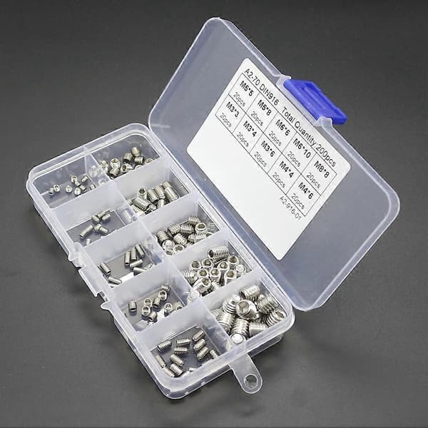 200 stk. M3/4/5/6/8 Rustfritt Stål Allen Hode Socket Hex Sett Skrue Kopp Punkt QinHai