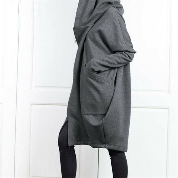 Dam Enfärgad Falsk Tvådelad Huvtröja Ledig Lös Långärmad Tröja Midi Jacka Grey XL