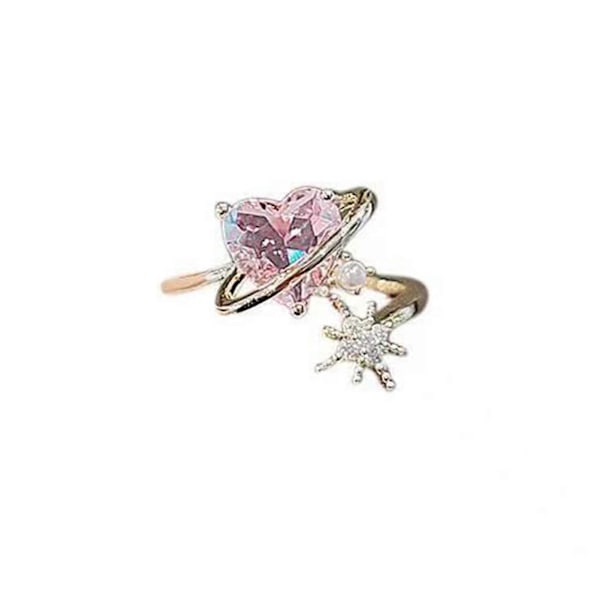 Dame Ring Hjerteform Skinnende Rhinestone Åpning Bryllup Sirkel for Bursdag