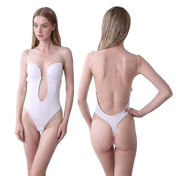 Tflycq Dam Djup V-ringad Kroppsformare Axelbandslös Rygglös Body Shapewear White M