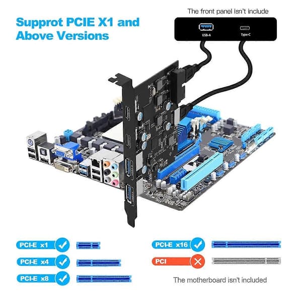 ULS-6210 6-Port USB PCIe-kort PCI Express till Typ C(2), USB Typ-A(2) Expansionskort