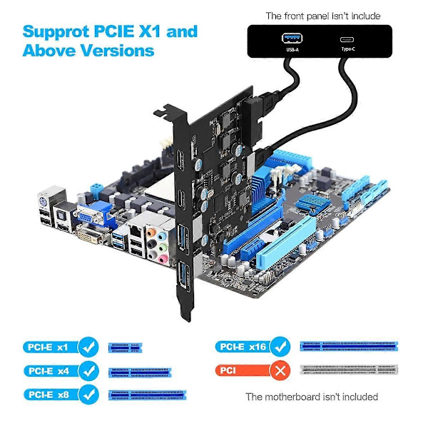 ULS-6210 6-Porttinen USB PCIe -kortti PCI Express -kortista Type C(2):een, USB Type-A(2) -laajennuskortti