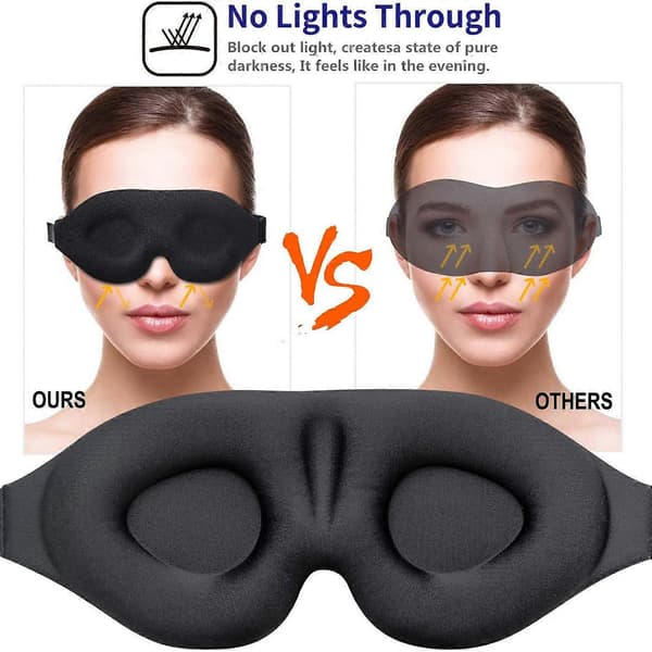 Sovmask för sömn och resor, svart näslös 3D mörkläggande ögonmask
