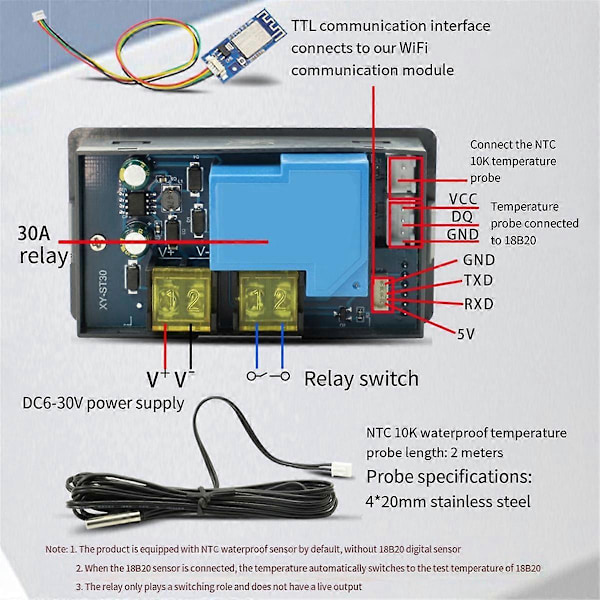ST30W WIFI Termostat Temperaturregulator Digital Display Termostat Høj Lav Temperatur Alarm