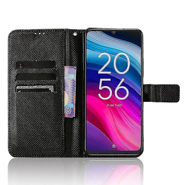 For TCL 505 T509K T5094 Deksel Diamanttekstur PU Lær Kortspor Stativ Telefondeksel Black