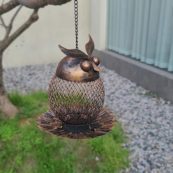 Ulkokäyttöön tarkoitettu villilintujen ruokintalaite, pöllömuotoinen riippuva kolibrin ruokintalaite koukulla, metalliverkko lintujen ruokintalaite ulkokäyttöön, pihalle, parvekkeelle, puutarhakoristeeksi