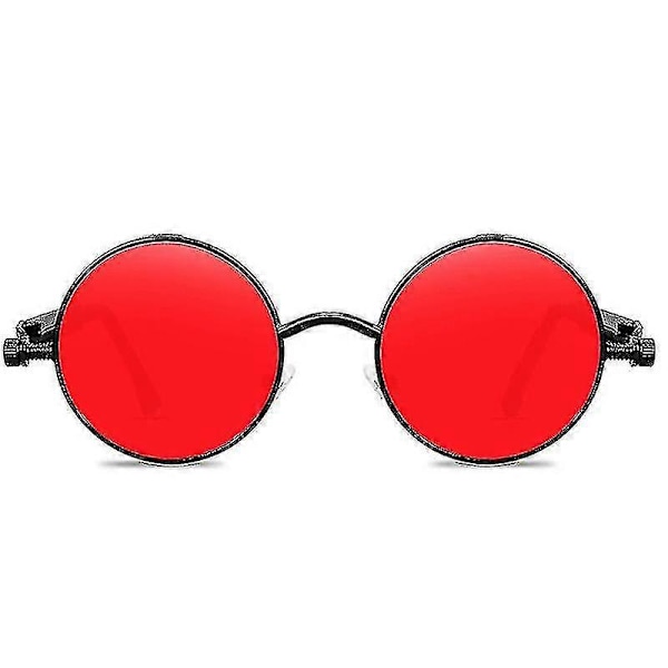 Vintage Polariserede Steampunk Solbriller Herre Runde Black Frame Red Lenses