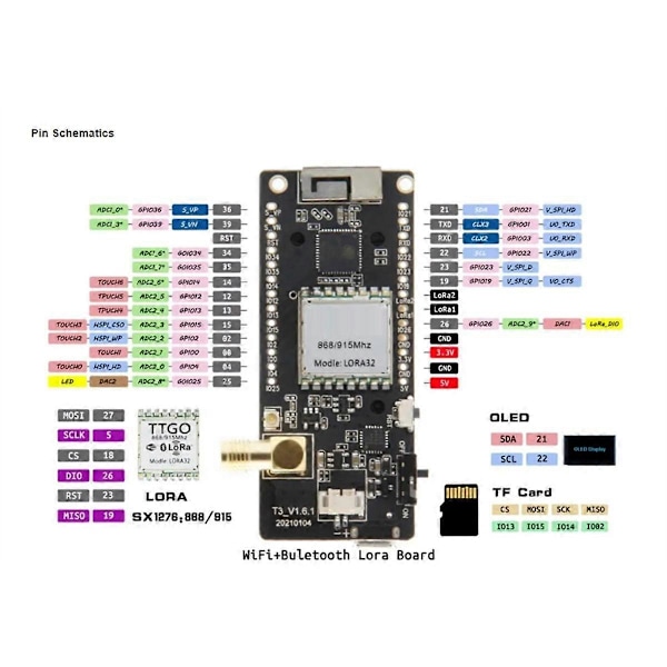 LoRa32 V2.1-1.6 Version 868Mhz ESP-32 SMA CH9102F LoRa OLED 0.96 Tum SD-kort Bluetooth WIFI-modul