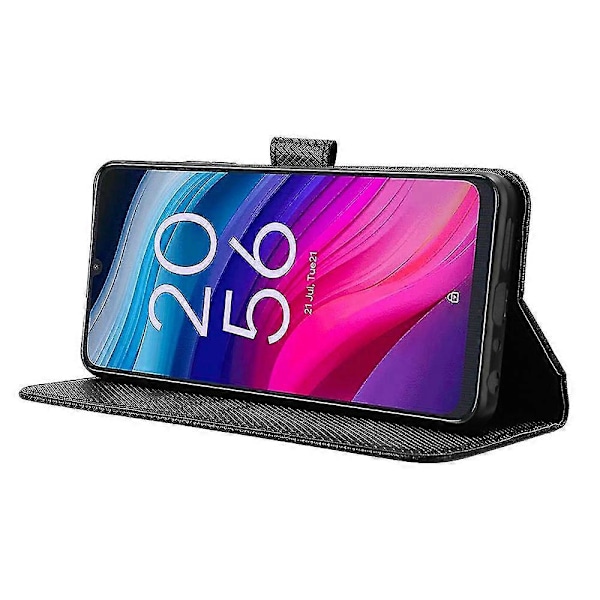 Til TCL 505 T509K T5094 Etui Diamanttekstur PU Læder Kort Slots Stativ Telefon Cover Black