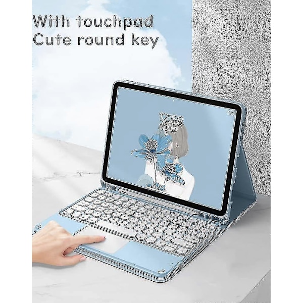 Galaxy Tab A7 10.4 tommer 2020 (sm-t500 T505 T507) Touch tastatur etui med mus, sødt rundt tastatur med farver, aftageligt touchpad tastaturcover MintGreen
