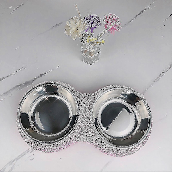 Rhinestone Hundeskåler Rustfritt Stål Dobbel Matmater Kjæledyr For Valper Pink