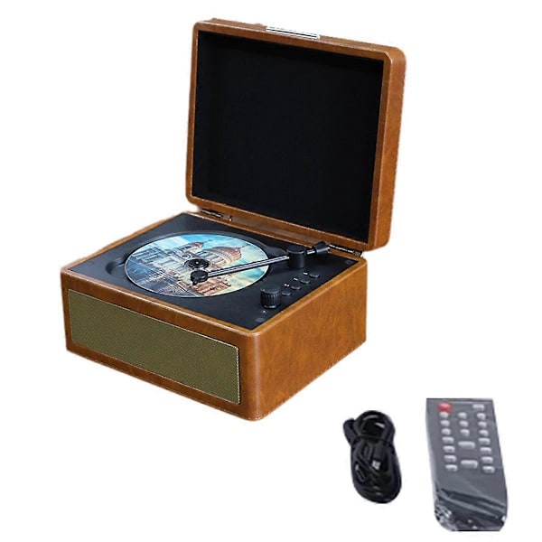 Kannettava langaton Bluetooth-kaiutin, monitoiminen Reprodutor CD Retro, äänilevysoitin ruskea