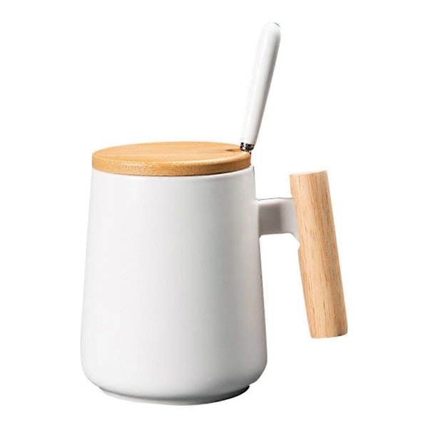 450ML Vintage Træhåndtag Keramisk Kaffekrus Nordisk Design Låg Porcelæn Te Mælk Kop Drikkevare Gave til Par Kontor