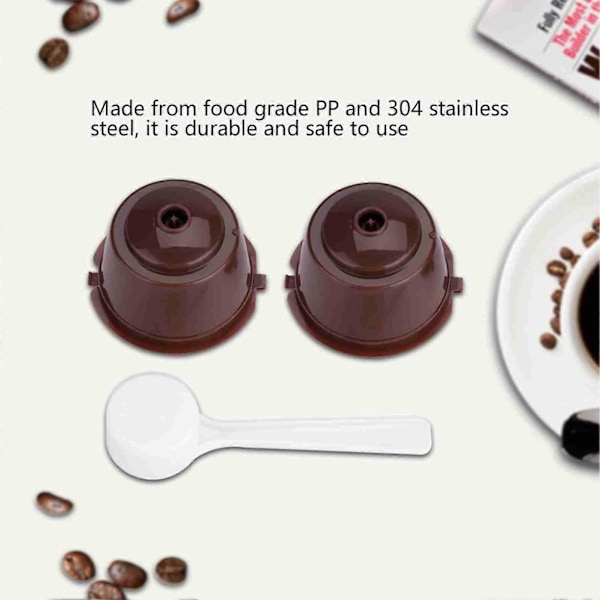 5 stk. Matvaregodkjent PP 304 Rustfritt Stål Gjenbrukbar Påfyllbar Kaffekapsel Filter (Brun)