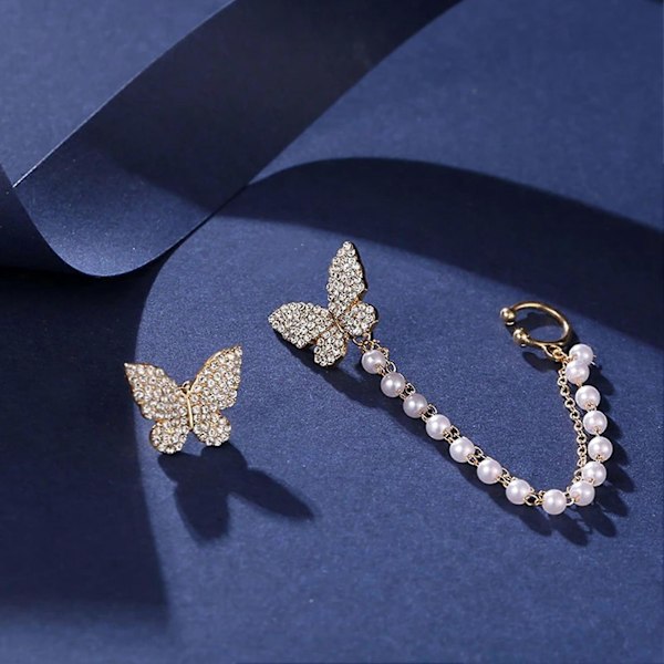 1 par örhängen fjärilsform glänsande strass inlagda all match dam clip örhängen kvinnlig accessoar
