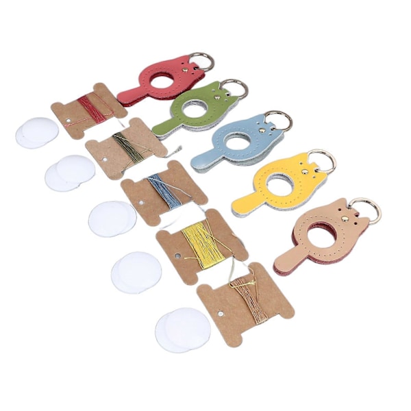 5 Sæt Læder Nøglering Kit DIY Håndværk Katteform Læder Nøglering Kit til Taske Bil Vedhæng