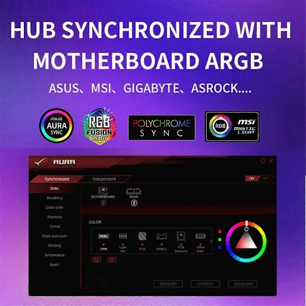 ARGB Fläkt HUB med 4Pin PWM för Datorkylning SYNC CPU Radiator 5V 3Pin LED Ljusremsa Fjärrkontroll Svart