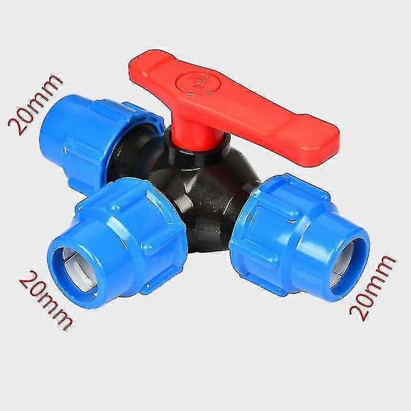 Plast Trevägs Kulventil, T-typ Pe Vattenrör Ferrule Anslutningsventil, Vattenrör Snabbkoppling, Diameter 20 mm