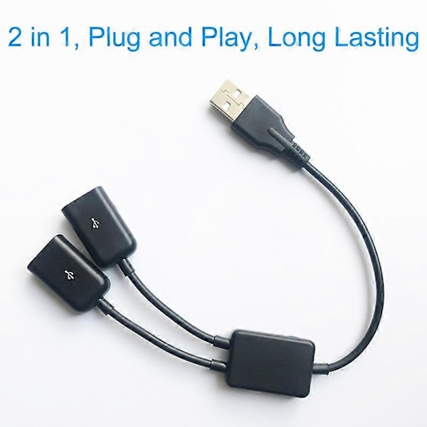 USB-forlengelseskabel 2 i 1 Universal Høyhastighets Anti-interferens Stabilt Signal USB-utvidelse Bærbar 1 Hann til 2 USB Hunn Datahub Strømadapter f