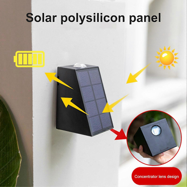 Solar Væglampe Ingen Ledningsføring Krævet IP65 Vandtæt Automatisk Opladning Høj Lysstyrke Energibesparende Solar Udendørs Have Væglampe Op Ned Lys Gar