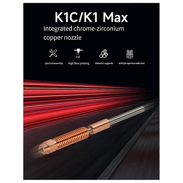 Högflödesutskrift Uppgraderat Munstycke K1C Krom Zirkonium Kopparmunstycke för K1 Max V3 3D-skrivare Hot End-0.6mm