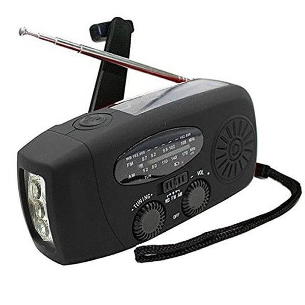 Multifunktionell Solradio Handdriven Vevradio/Nödradi och Powerbank med Tändstift och Solladdare - 2000Ah black