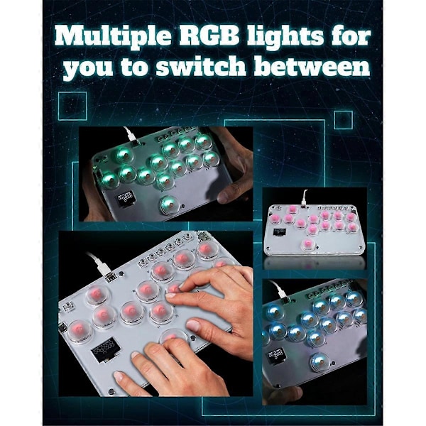 13-Painikkeinen Arcade Stick -ohjain Leverless-ohjain RGB Fight Stick PC-peliohjain Näppäimistö