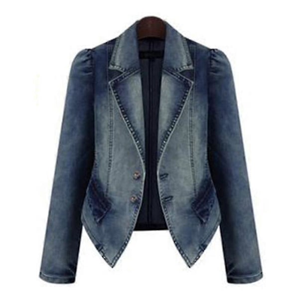 Dam Denimjacka Jeansjacka Kavaj Ytterkläder Casual Topp Plusstorlek M