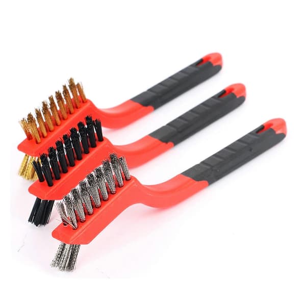 3 stk. Mini stålbørstesæt rustfrit stål nylon kobber rød stålbørste til rengøring af rustfjerning 17,8 cm