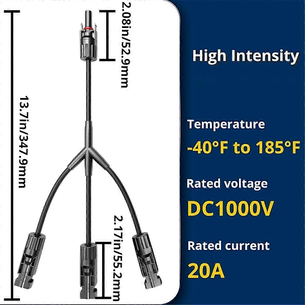 2 paria Y-tyypin aurinkopaneeliliittimiä DC 1000V FMMM+MFFF aurinkopaneelien väliseen rinnakkaiskytkentään, aurinkokaapelin liitos