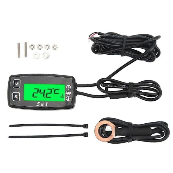 3 i 1 Digital Klokke Voltmeter Termometer IP67 Vanntett Motorsykkelmåler for ATV