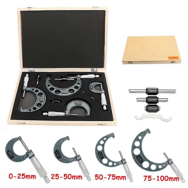 4st Utvändiga Mikrometer Set Maskinverktyg 0-4 Tum 0-100mm 4 Precision 0.01mm Noggrannhet Karbid Mikrometer Set