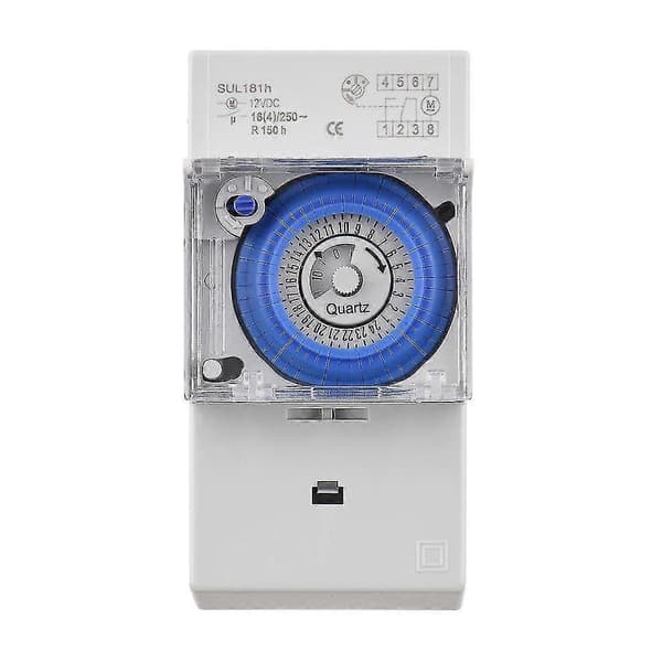 Mekanisk 24-timmars Timer Switch AC 220-240V 15 Minuters Intervall 96 Gånger På/Av Programmerbar Elektrisk Timer DIN-skena Installation Relä Switch SUL181h DC12V