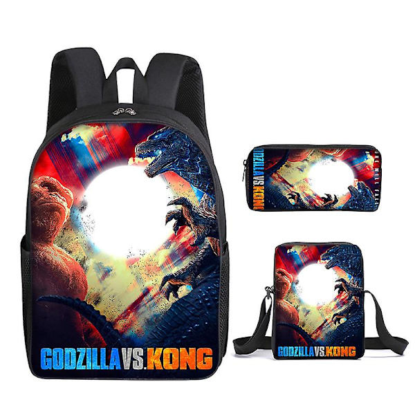 Tredelat set med Godzilla vs. King Kong skolväska ryggsäck style 3