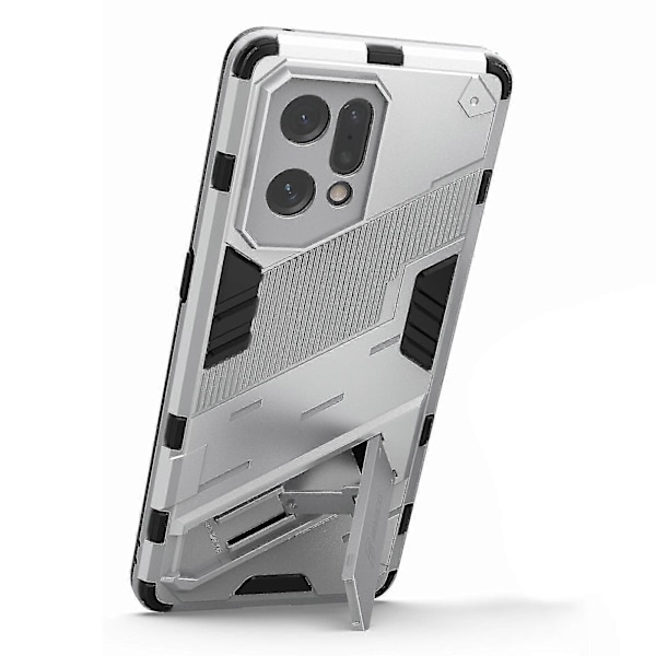 For Oppo Find X5 Godt Beskyttet Anti-ripe Hard PC + Myk TPU Mobiltelefon Deksel Stativ Silver