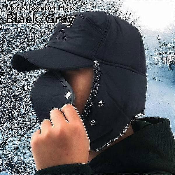 Herre Vinter Casual Baseball Sne Cap Vindtæt Tyk Varm Hue Hat Black