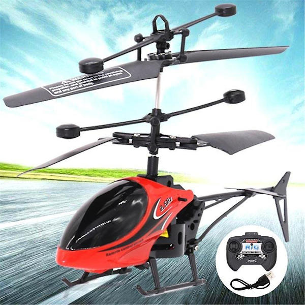 Fjärrstyrd Helikopter med Inbyggd LED-lampa, Höjdhållnings RC Gyro Flygplan, 3 Kanaler, 2.4ghz Flygande Drönarleksak Barnpresenter Red