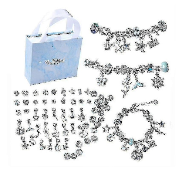 Charmarmband Tillverkningskit DIY Hantverk Smyckesset Present För Barn Flickor Tonåringar-9 Blue