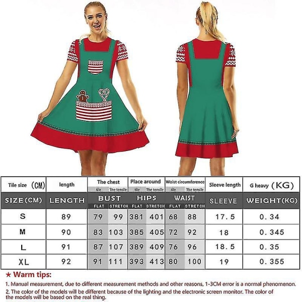 Fula julklänningar röda och gröna julklänningar i A-linje för damer, kort ärm, casual A-linje julklänning för semester XL