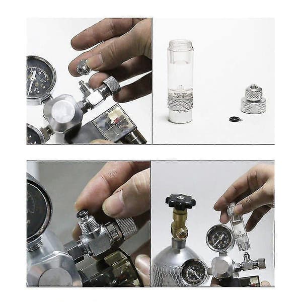 Co2 Trykkregulator Nattslukking W21.8 Grensesnitt Med Magnetventil 2 Trykkmålere Og Bobleteller For Akvariumsystem