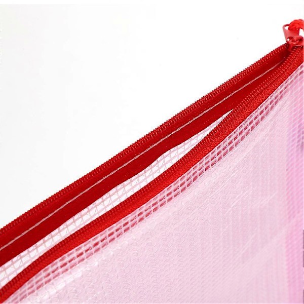 10 stk. Mesh Glidelåspose A4 Filmappe PVC Transparent Informasjonspakke Dokumentorganisator Lys Rosa