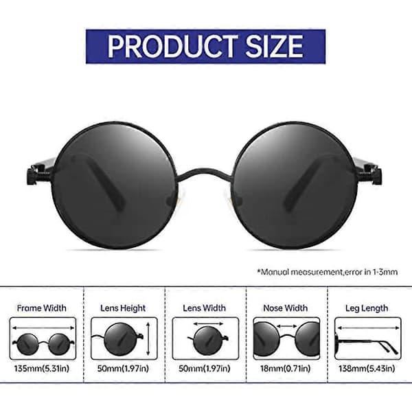Steampunk Stil Runda Retro Polariserade Solglasögon Retro Glasögon Skyddande Materialram black   gray