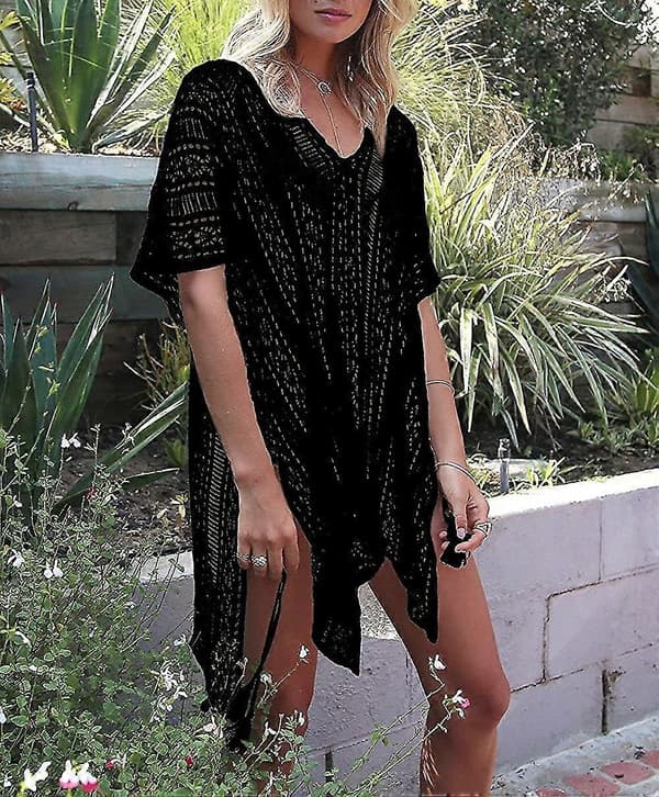 Dame Sommer Badedragt Bikini Strand Badetøj Hæklet Cover Up Black