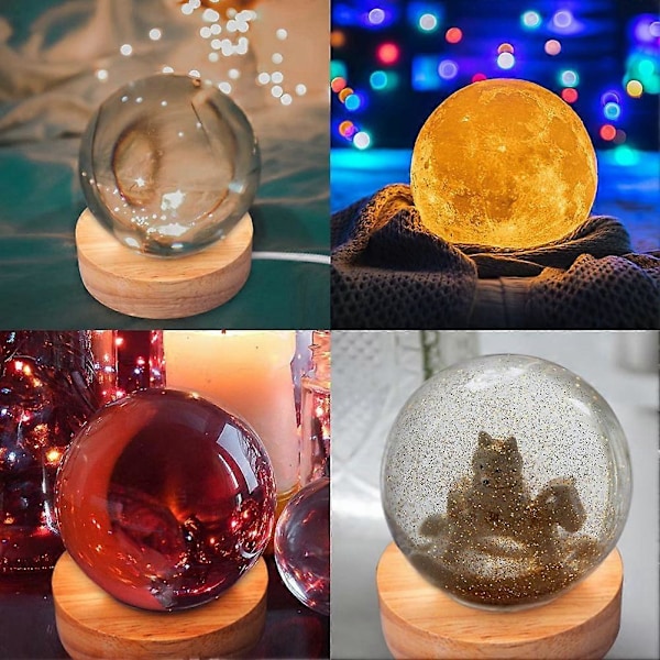 4 STK Kugle Lys Resin Form LED Resin Silikone Form med Træ Lysende Base Rund Krystal Lampe Kunst Silikone Form
