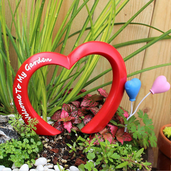 Hjertebuepæl Harpiks Buepæl med Hjerteformede Balloner Plantekasse Dekorationspæl til Blomsterpotter Blomsterbede Bonsai Dekoration