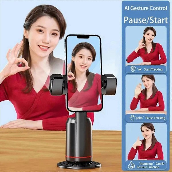 Q02 360° Rotations Gimbal Stabilisator Selfie Stick Skrivbords Face Tracking Gimbal med Fjärrkontrollshållare Bluetooth Lampa