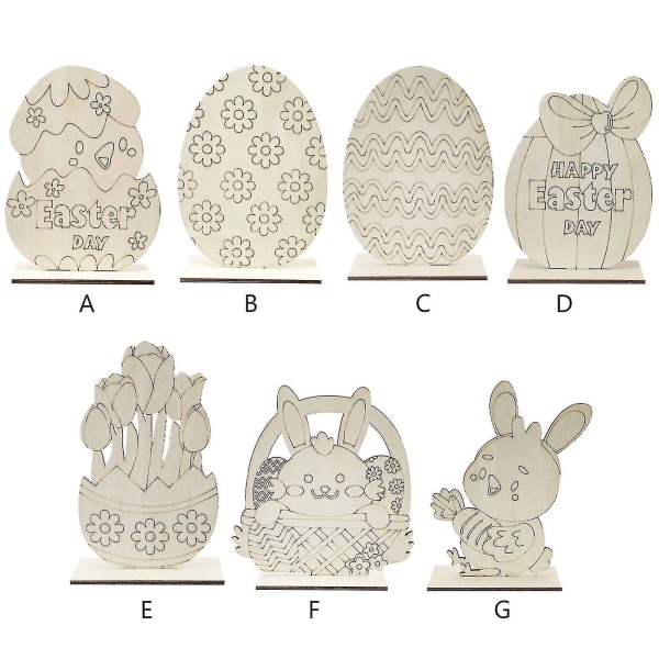 7-pack Påskhare Ornament Trä Handmålade